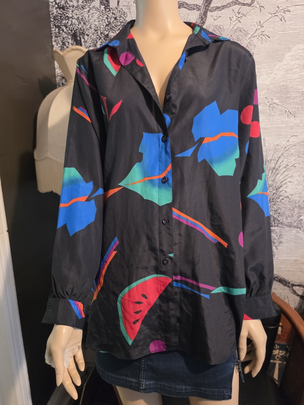 Vintage Shapely 80s/90s Abstract Watermelon Print Button Down Shirt